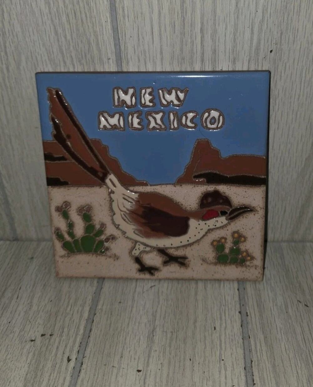 Vtg Road Runner Hand Painted Tile Wall Southwestern Desert Landscape Signed